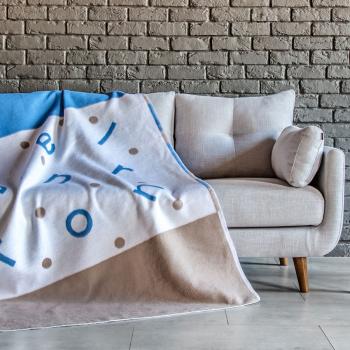 Одеяло байковое взрослое 150x212 Ермолино синий + кофейный  